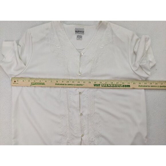 Apparenza Women's Top Size 1X White Embroidered Short Sleeve Silky Textured - Picture 7 of 13